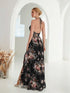 Elegant Flower Print Chiffon Dress for Women - Sexy Halter V Neck Backless Long Summer Fashion Party Dress